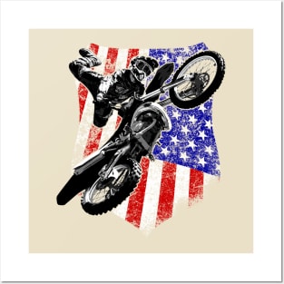 Motocross Dirt Bike American Flag Posters and Art